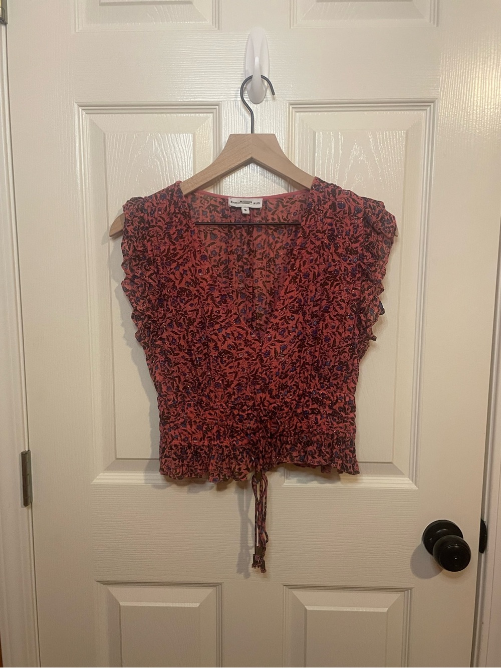 Karina Grimaldi Metallic Floral Silky Blouse Whimsical Size Small